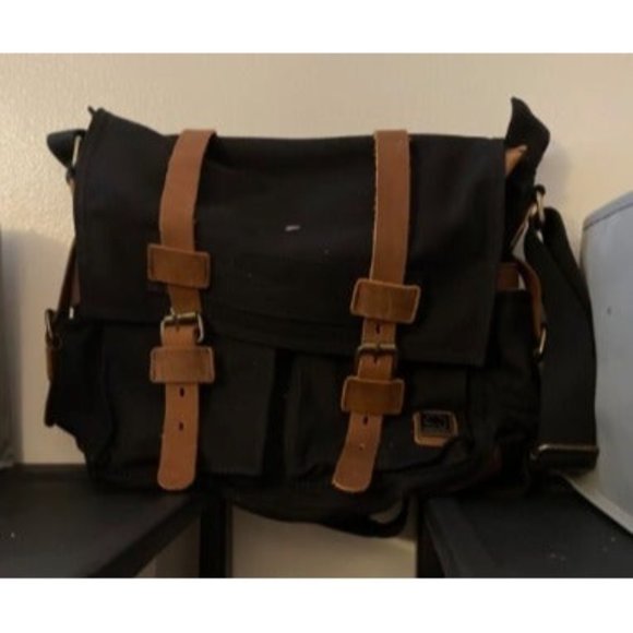 Vintage Military Leather Canvas Laptop Bag Messenger Bags For Men Medium